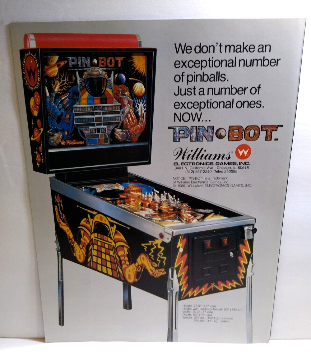 Pinbot Pinball Machine Flyer Original Vintage Game Art 1986 Brochure Foldout Art